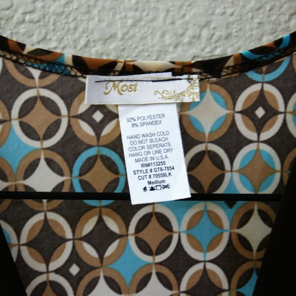 Teal and brown pattern top with faux leather trim - Picture 3 of 3